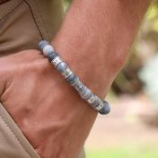 Compass Men Name Bracelet with Picasso Jasper Stones