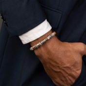 Compass Men Name Bracelet with Picasso Jasper Stones