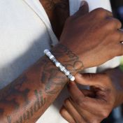 Cross Men Name Bracelet with Howlite Stones