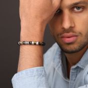 Cross Men Name Bracelet with Green Tiger Eye Stones