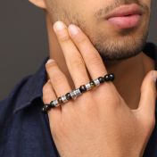 Cross Men Name Bracelet with Green Tiger Eye Stones