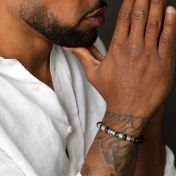 Cross Men Name Bracelet with Green Tiger Eye Stones