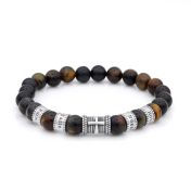 Cross Men Name Bracelet with Green Tiger Eye Stones