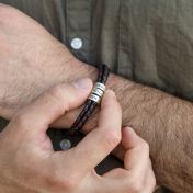 Braided Leather bracelet for Men -  3 engravings if your choice on silver beads