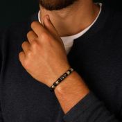 Black Cross Men Name Bracelet With Black Onyx Stones - Vintage Yellow