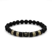 Black Cross Men Name Bracelet With Black Onyx Stones - Vintage Yellow