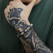 Family Tree Men Name Bracelet with Picasso Jasper Stones