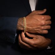 Diamond Cuban Link Chain Initials Bracelet - 18K Gold Vermeil