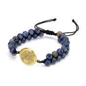 Lapis Lazuli Engraved Map Men Bracelet [18K Gold Vermeil]