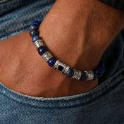 Lapis Lazuli Men Name Bracelet with Nano Bible 