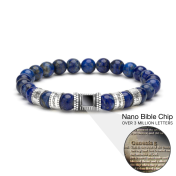 Lapis Lazuli Men Name Bracelet with Nano Bible [Silver]