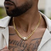 Cuban Link Chain Name Necklace with Black Diamond [18K Gold Plated]