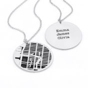 Memories Circle Silhouette Map Necklace [Sterling Silver]