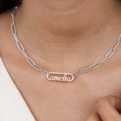 Paperclip Style Name Necklace [Sterling Silver / 18k Rose Gold Plated Pendant]
