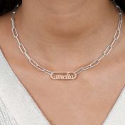 Paperclip Style Name Necklace [Sterling Silver / 18k Rose Gold Plated Pendant]