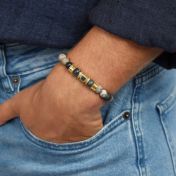 Picasso Jasper Men Name Bracelet with Nano Bible - 18K Gold Vermeil