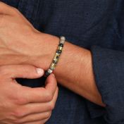 Picasso Jasper Men Name Bracelet with Nano Bible - 18K Gold Vermeil
