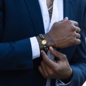 Picasso Jasper Engraved Map Men Bracelet - 14 Karat Gold