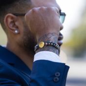 Picasso Jasper Engraved Map Men Bracelet - 14 Karat Gold