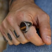 Royal Brown Tiger Eye Men Ring - Sterling Silver