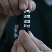 Men Leather Bracelet with Engraved Beads in Sterling Silver