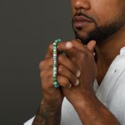 Cross Men Name Bracelet with Turquoise Stones