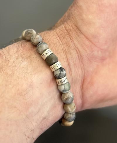 Picasso Jasper Men Name Bracelet - 18K Gold Vermeil