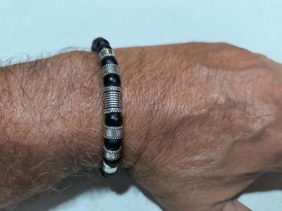 Cross Men Name Bracelet With Black Onyx Stones