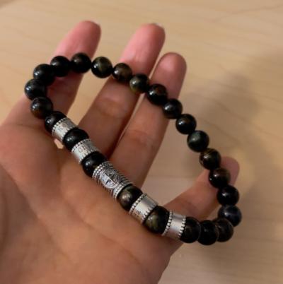 Compass Men Name Bracelet with Green Tiger Eye Stones