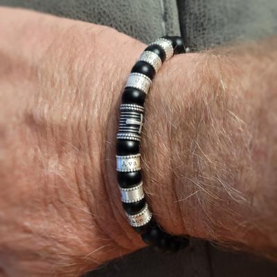 Cross Men Name Bracelet With Black Onyx Stones