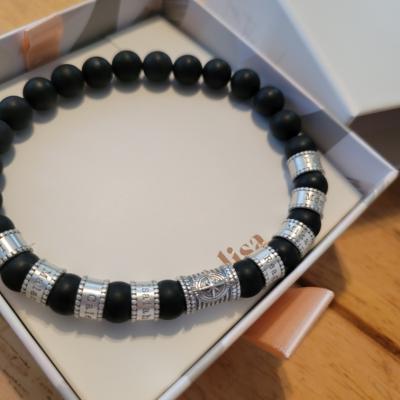 Compass Men Name Bracelet with Black Onyx Stones