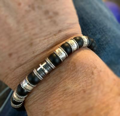 Cross Men Name Bracelet With Black Onyx Stones