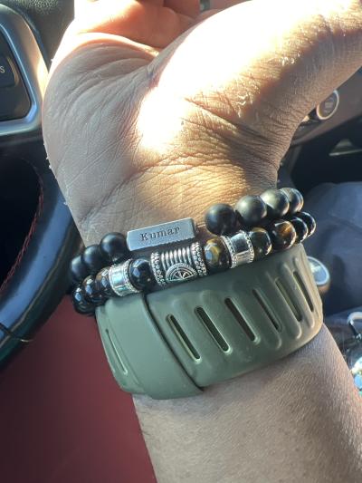 Compass Men Name Bracelet with Green Tiger Eye Stones