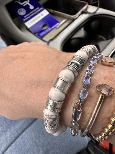 Cross Women Name Bracelet With Howlite Stones [Sterling Silver]