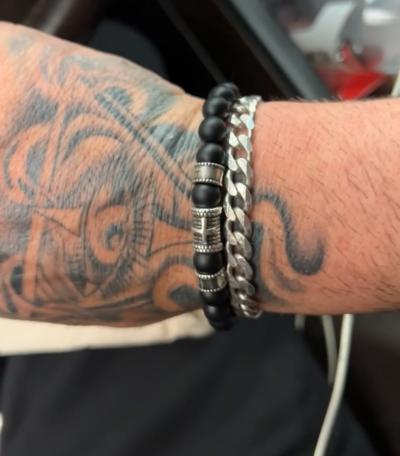 Cross Men Name Bracelet With Black Onyx Stones
