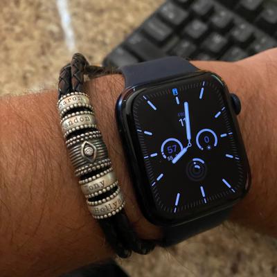 Men Leather Bracelet with Engraved Beads in Sterling Silver