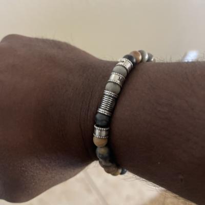 Cross Men Name Bracelet With Picasso Jasper Stones
