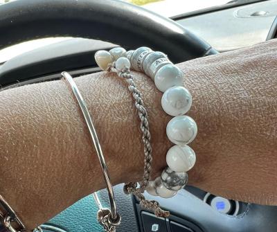 Cross Women Name Bracelet With Howlite Stones [Sterling Silver]
