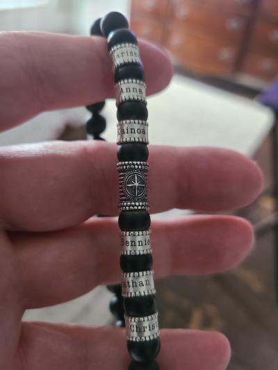Compass Men Name Bracelet with Black Onyx Stones
