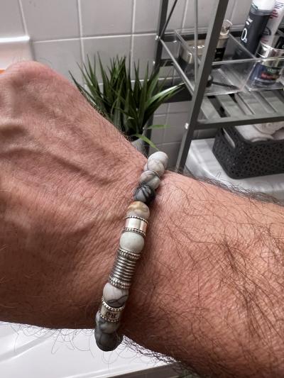 Compass Men Name Bracelet with Picasso Jasper Stones