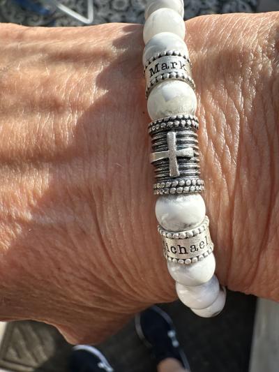 Cross Women Name Bracelet With Howlite Stones [Sterling Silver]