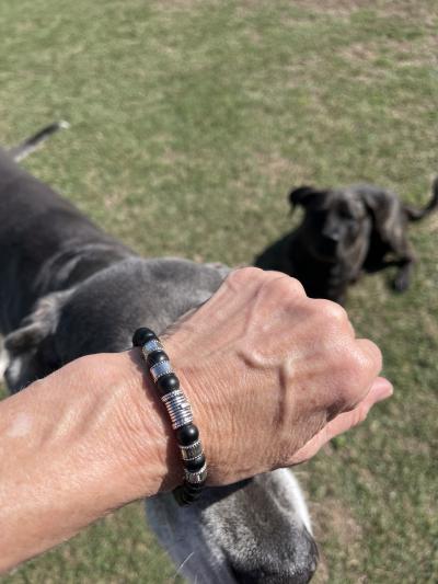 Cross Men Name Bracelet With Black Onyx Stones