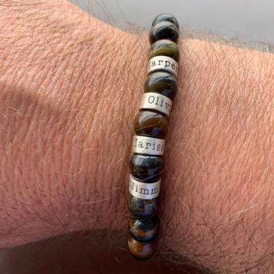 Compass Men Name Bracelet with Green Tiger Eye Stones