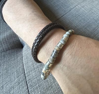 Family Tree Men Name Bracelet with Picasso Jasper Stones