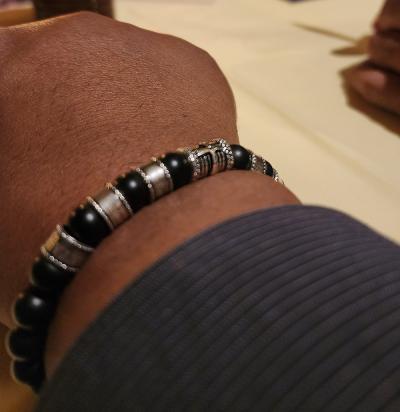Cross Men Name Bracelet with Green Tiger Eye Stones