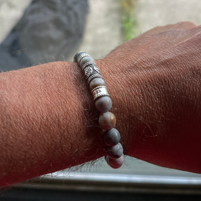 Family Tree Men Name Bracelet with Picasso Jasper Stones