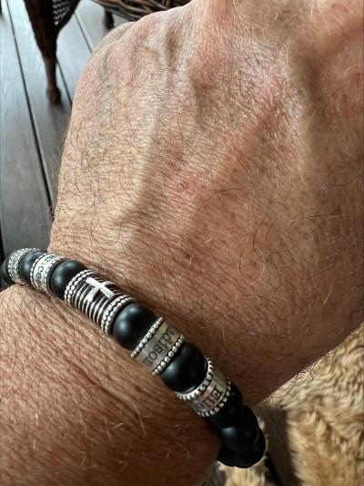 Cross Men Name Bracelet With Black Onyx Stones
