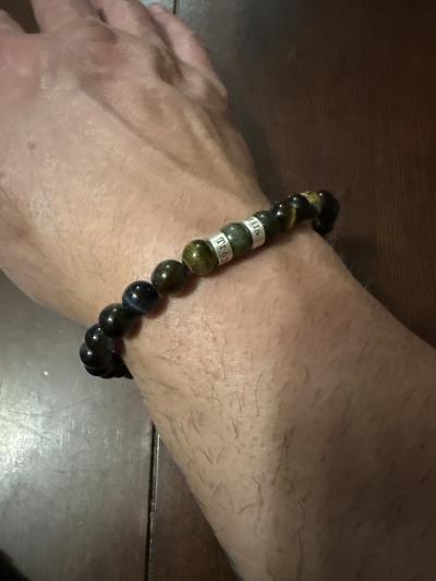 Compass Men Name Bracelet with Green Tiger Eye Stones