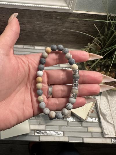 Cross Men Name Bracelet With Picasso Jasper Stones