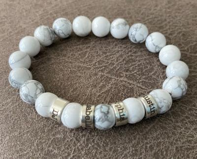 Cross Women Name Bracelet With Howlite Stones [Sterling Silver]